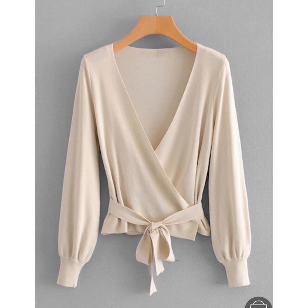 Wrap Front Bishop Sleeve Sweater